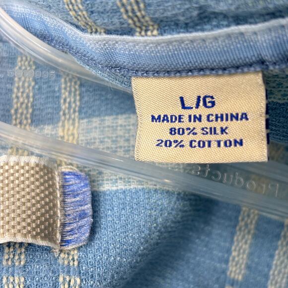 Tommy Bahama Shirt Mens L Blue Plaid Silk Cotton Blend Button Up Short Sleeve - Picture 4 of 10